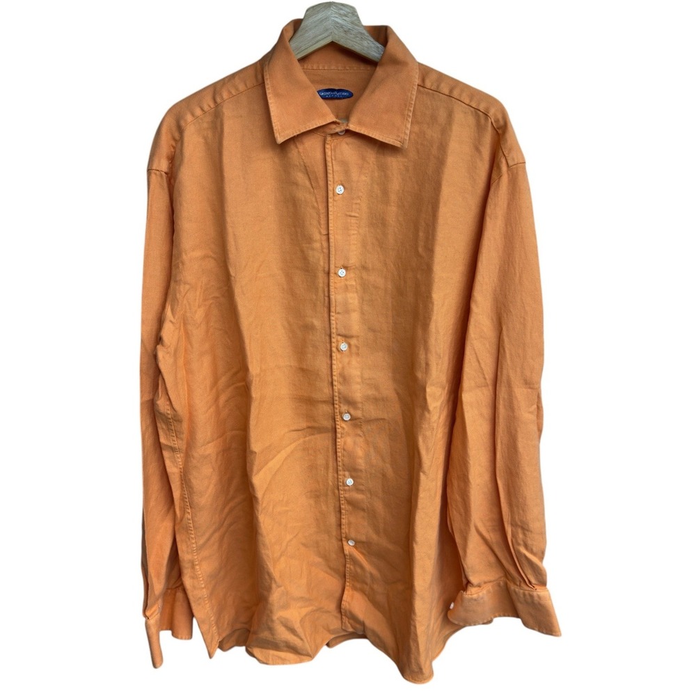 Vincenzo Di Ruggiero Mens Sz XXL Long Sleeve Orange Cotton/Linen Shirt Italy euc
